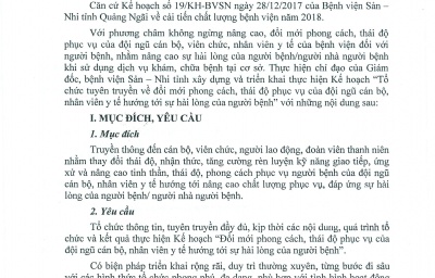 Kế hoạch tổ chức tuyên truyền về đổi mới phong cách, thái độ phục vụ của đội ngũ cán bộ, nhân viên y tế hướng tới sự hài lòng của ngừoi bệnh.